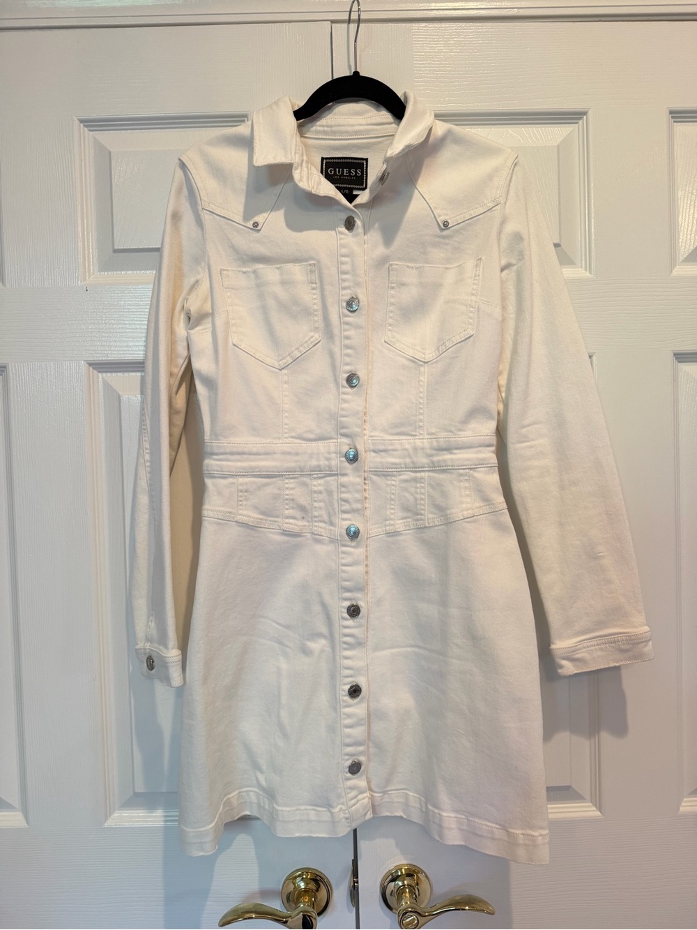 GUESS Los Angeles White Denim Western Button Front Long Sleeve Mini Dress L